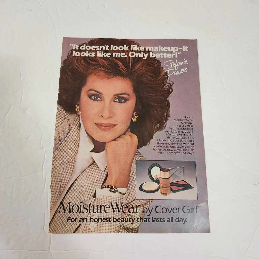 Vintage 1984 Cover Girl MoistureWear Print Ad Stefanie Powers Magazine Clipping